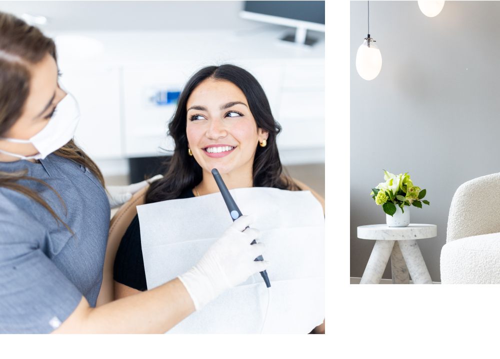 Patient smiling during dental check-up appointment.